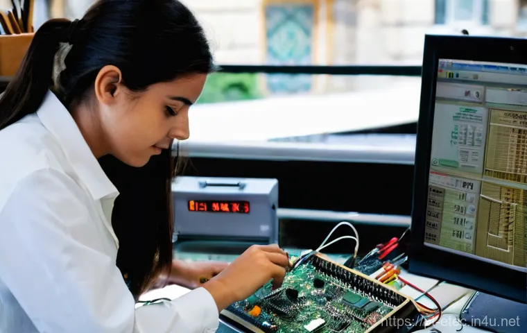 전자기술사로서 창업 성공 사례 - **Prompt:** "A Portuguese electronics engineer, a woman in her late 20s with a focused expression, m...