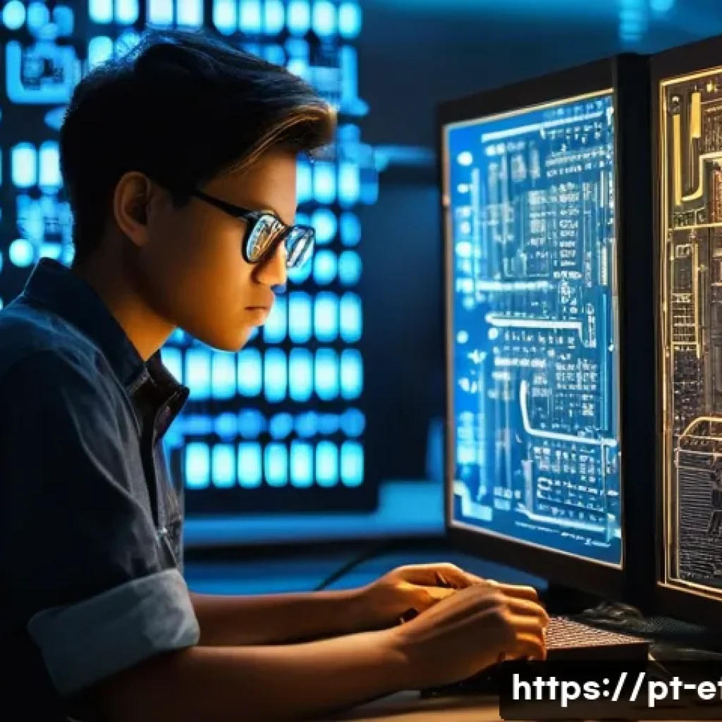 전자기술사와 회로 이론 심화 학습 - **Prompt:** A young, diverse electronic engineer, male or female, sits intensely focused at a well-l...