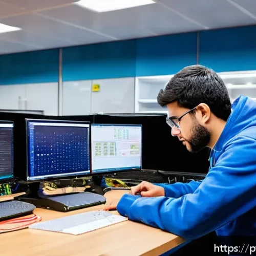 전자기술사와 관련된 인증 시험 종류 - A detailed, modern electronics laboratory featuring a Brazilian engineer working on embedded systems...