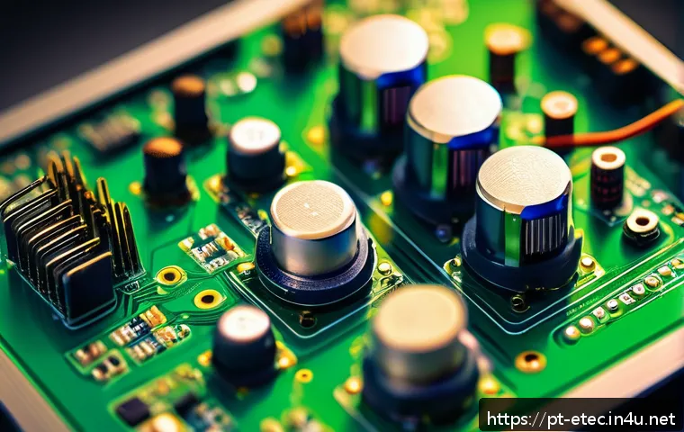 전자기술사와 실무 중심 문제 해결 사례 - A highly detailed close-up of a high-frequency electronic circuit board inside an industrial environ...