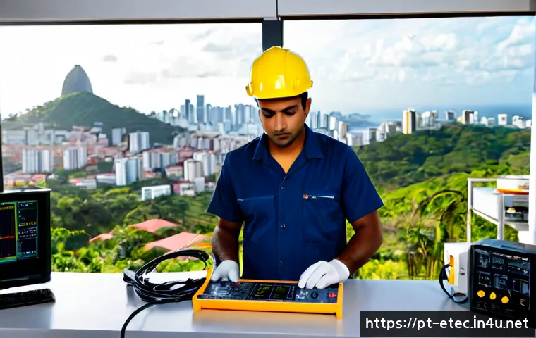 Home 17 전자기술사 관련 실무 도구 소개 - Photorealistic electrical engineering workbench in a modern Brazilian technical office, a profession...